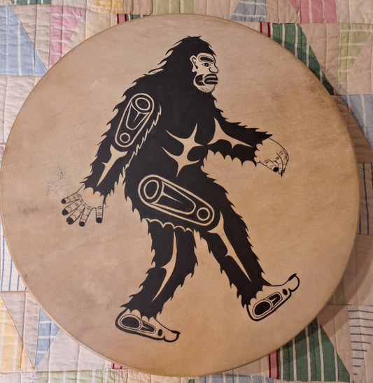 Hand Painted Deer Hide Drum by Thomas Sewid