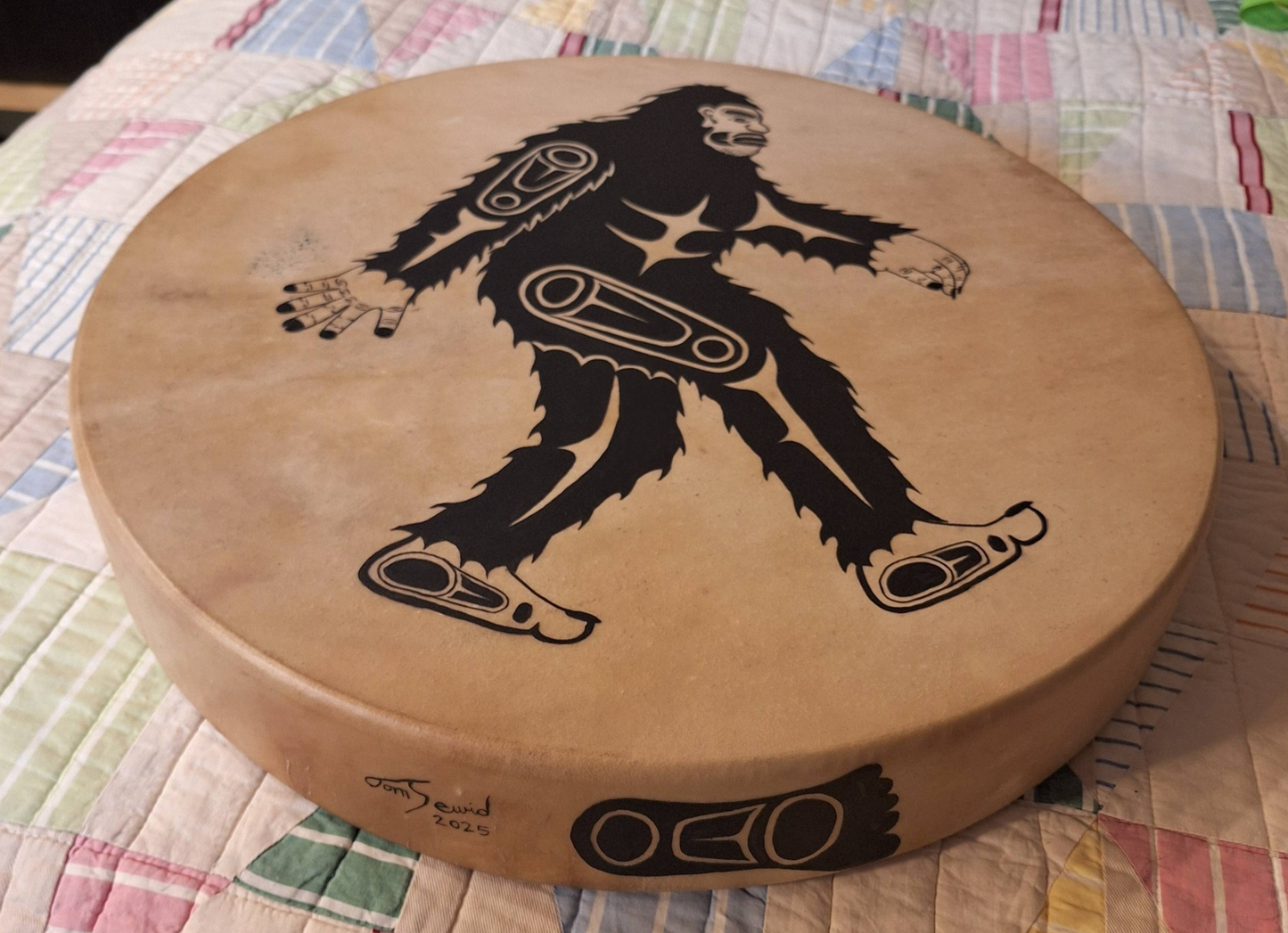 Hand Painted Deer Hide Drum by Thomas Sewid