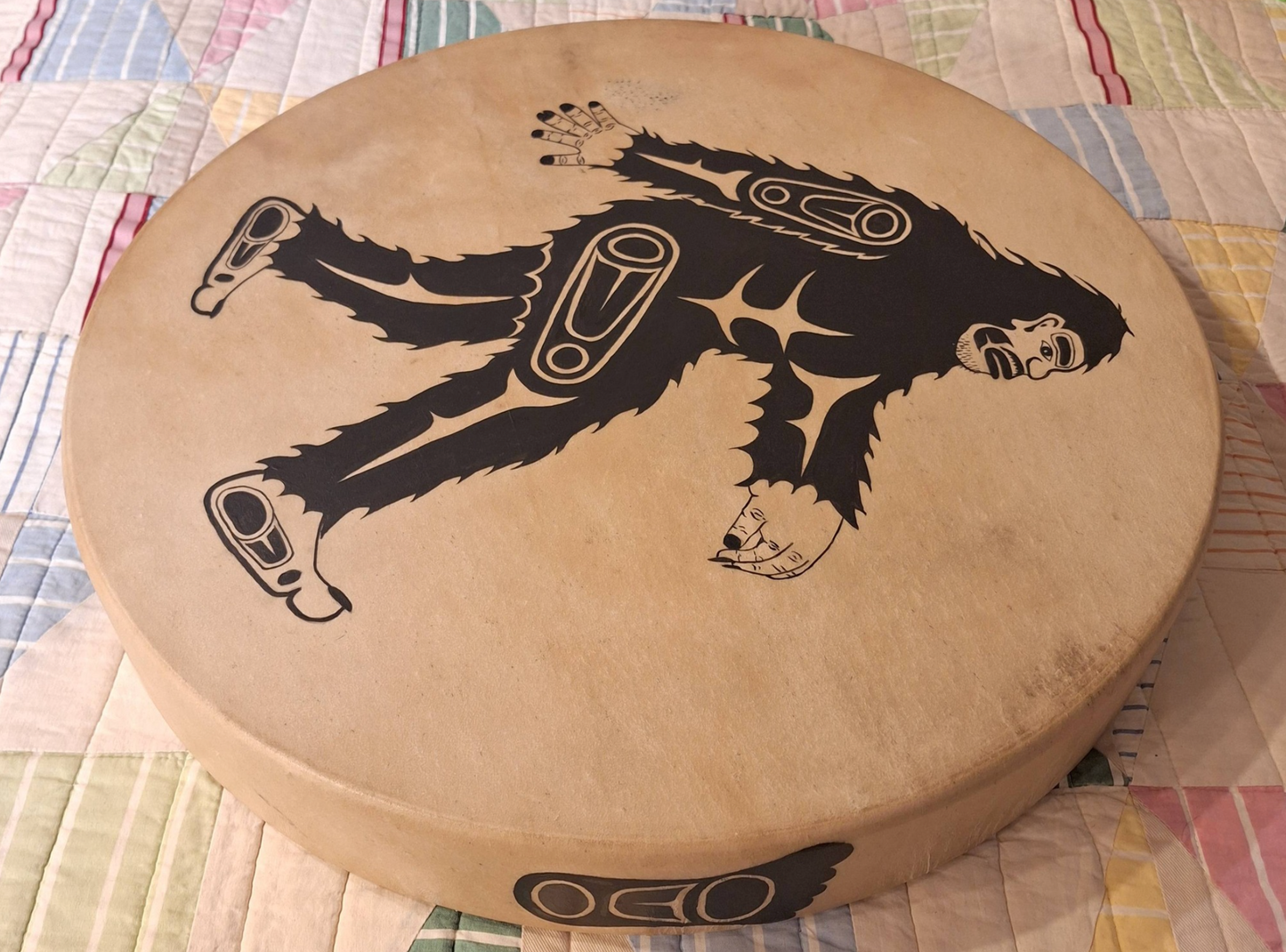 Hand Painted Deer Hide Drum by Thomas Sewid