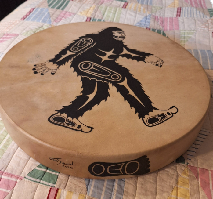 Hand Painted Deer Hide Drum by Thomas Sewid