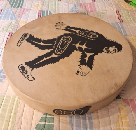 Hand Painted Deer Hide Drum by Thomas Sewid