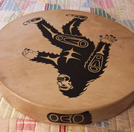 Hand Painted Deer Hide Drum by Thomas Sewid