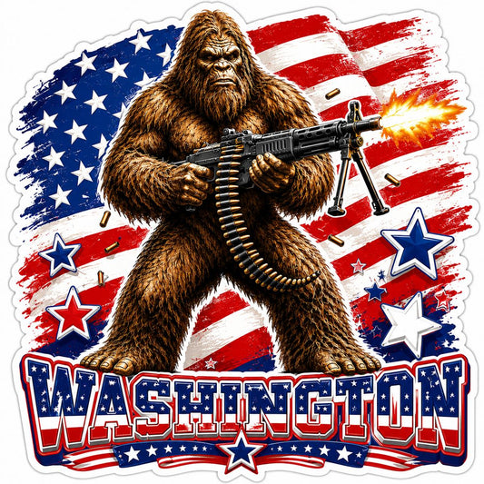 Washington USA Sasquatch Machine Gun Sticker