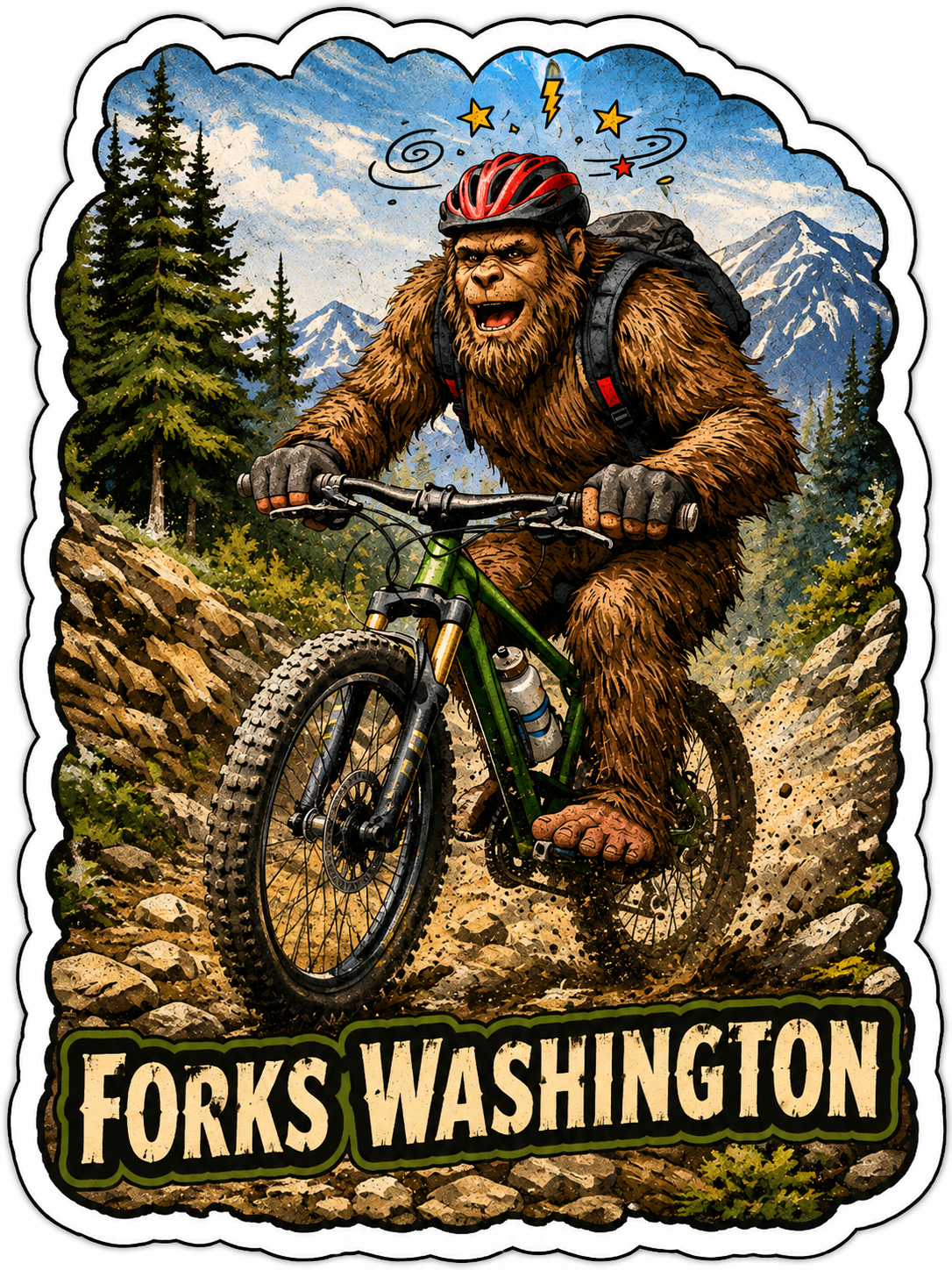 Bike Riding Sasquatch Sticker