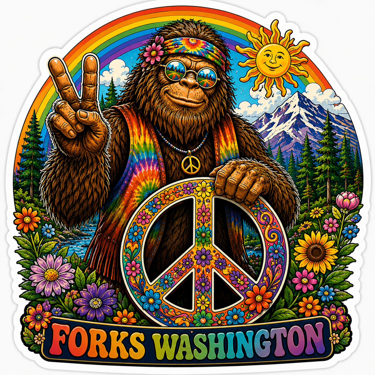 Hippie Sasquatch Forks WA Sticker
