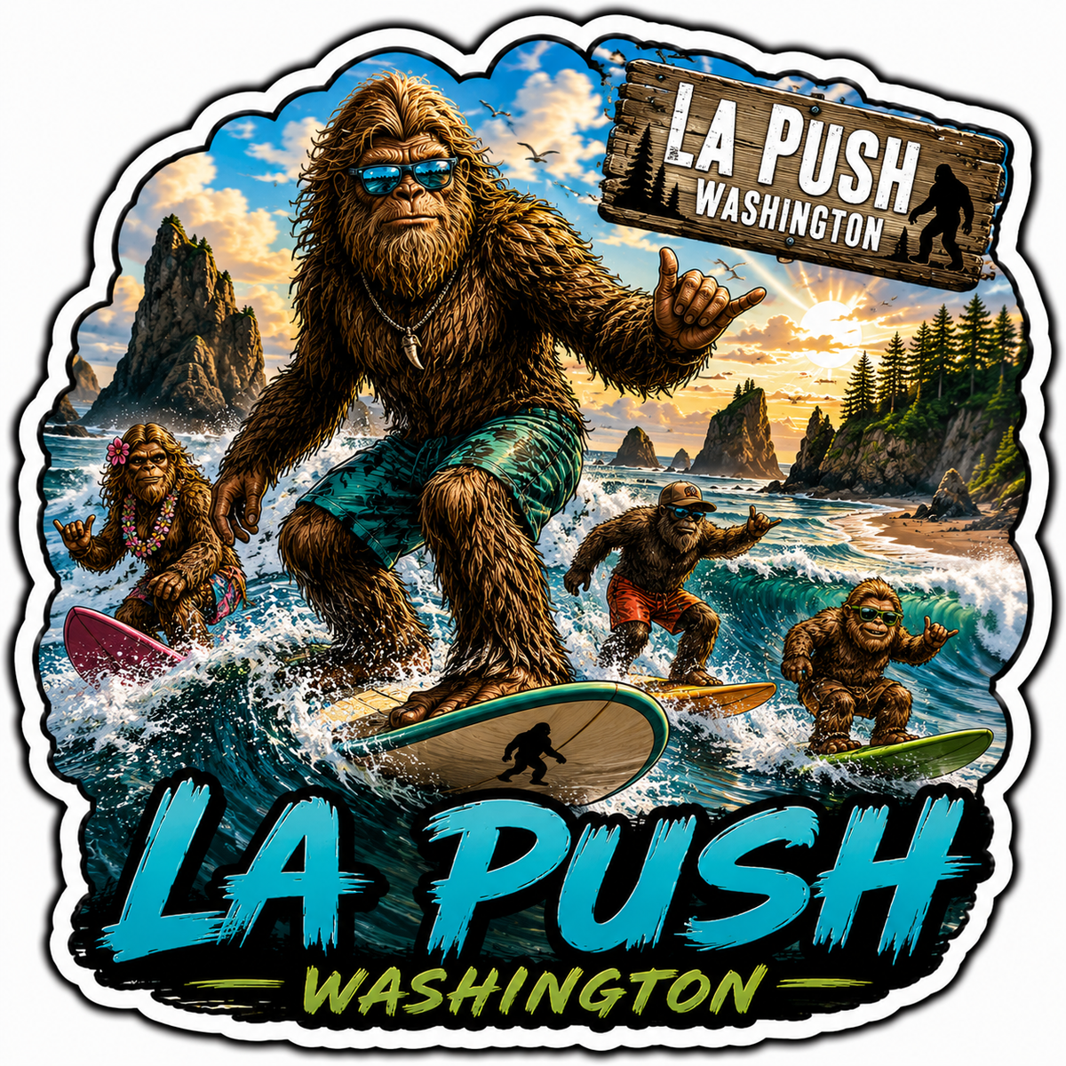 Sasquatch Surfing Sticker