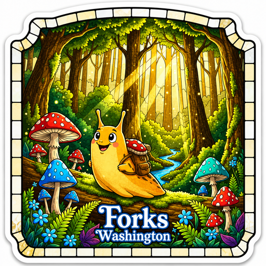 Banana Slug and Mushroom in Forks Washington Sticker