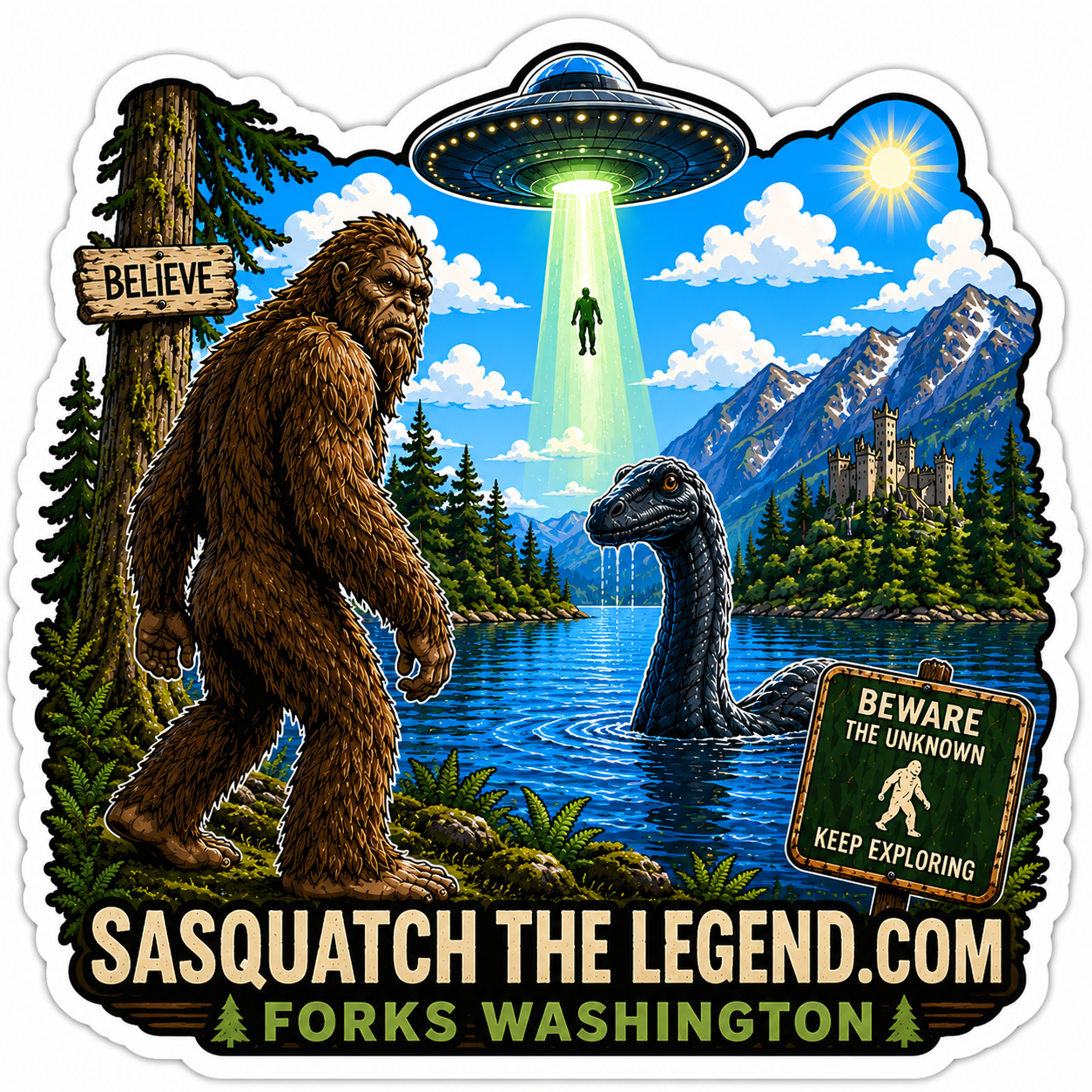 Sasquatch, UFO and Lock Ness Monster Sticker