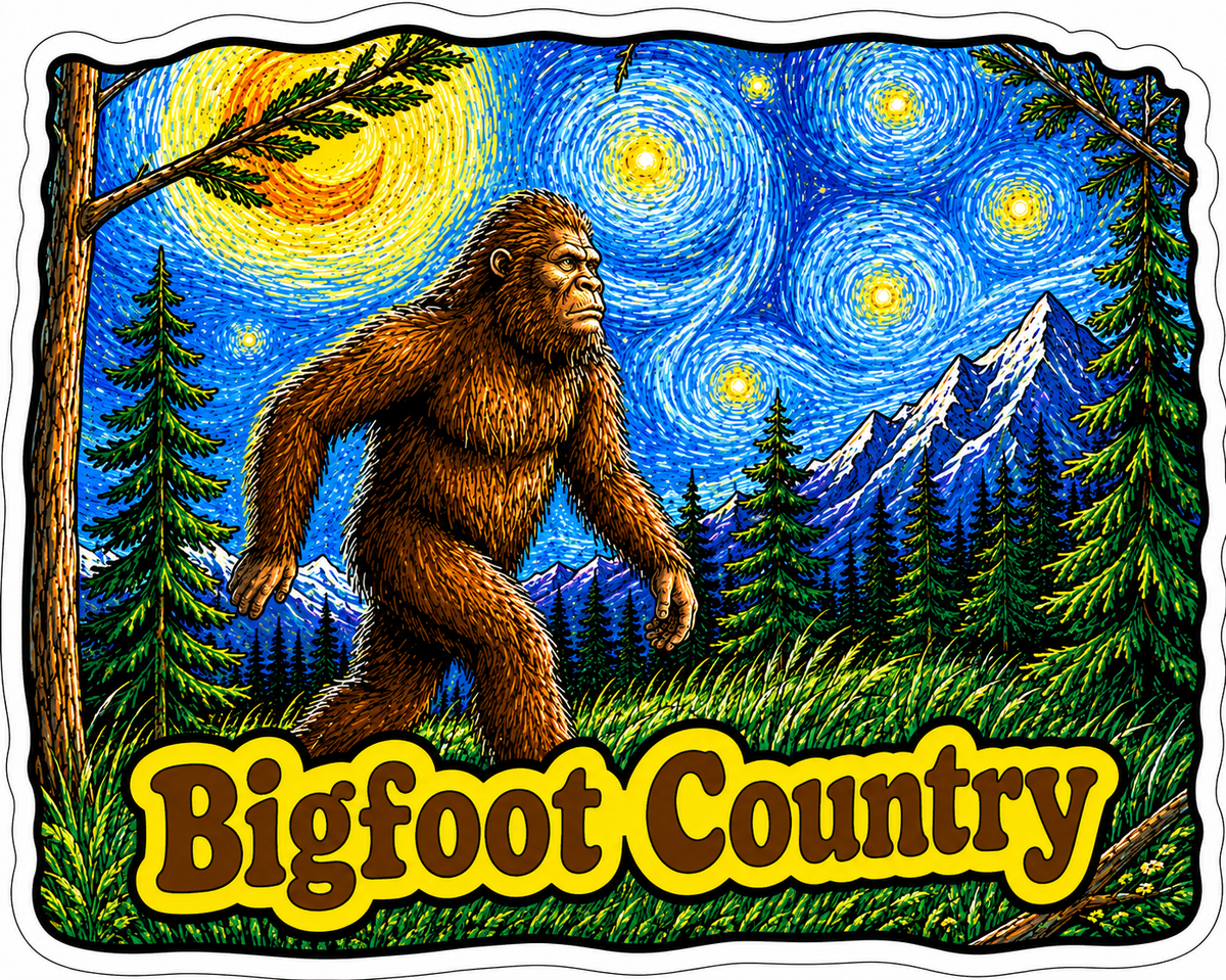 Bigfoot Country Starry Night Sticker