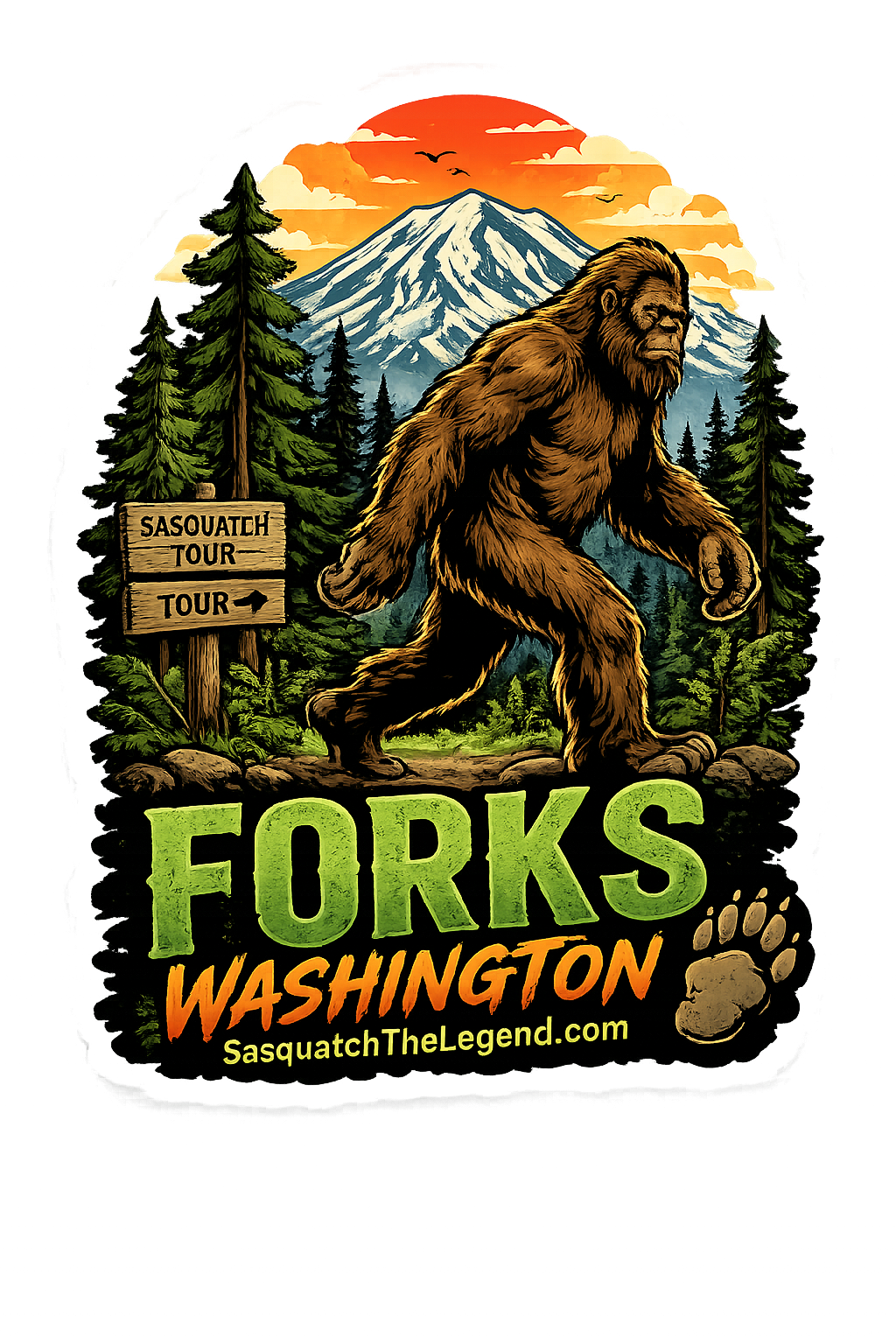 Sasquatch Tour Forks Washington Sticker