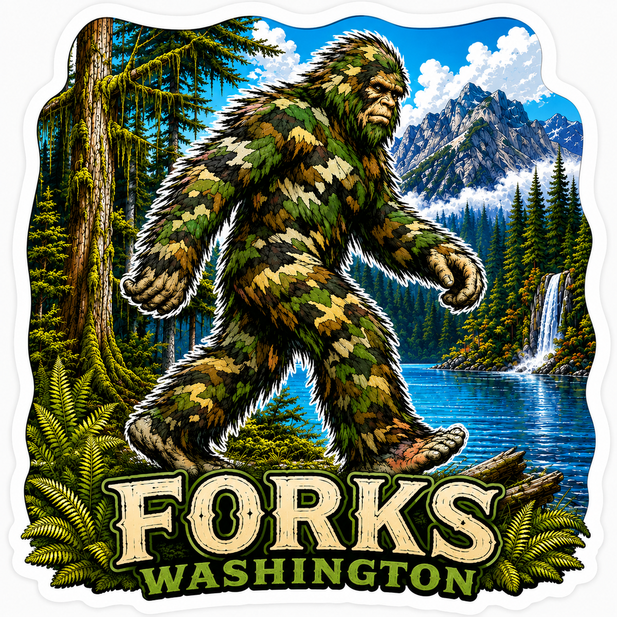 Camo Sasquatch Sticker