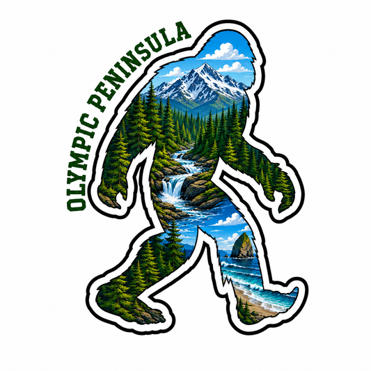 Sasquatch Silhouette Washinton Forest Scene Olympic Peninsula Sticker