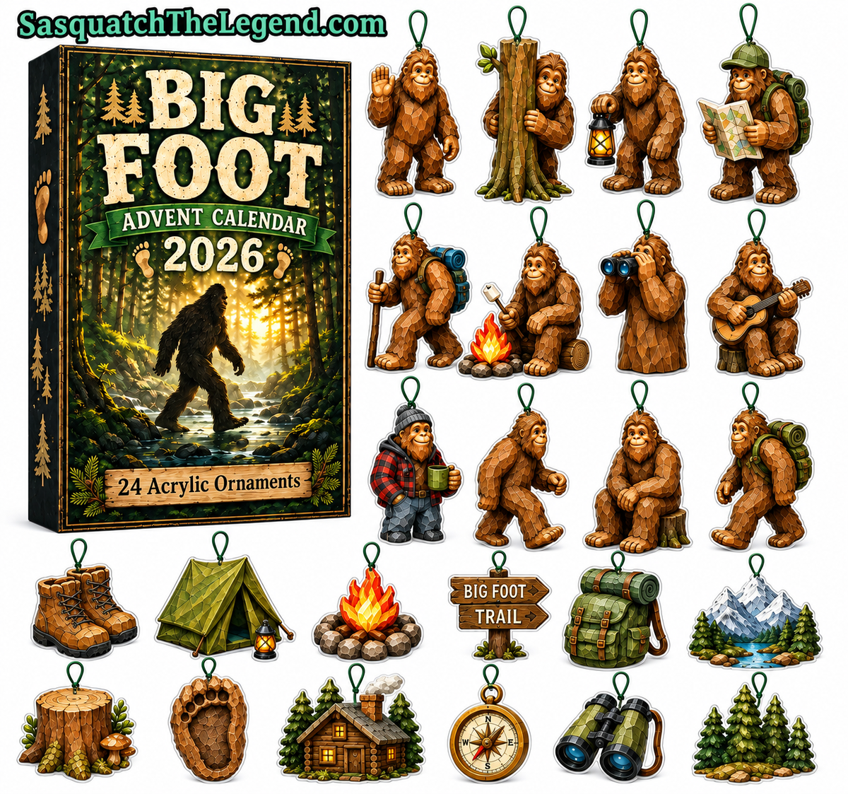 Sasquatch Countdown to Christmas – 24 Days of Bigfoot Fun- 24 Blind Bigfoot Ornaments