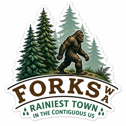 Forks Washington The Rainiest Town in the US Sticker