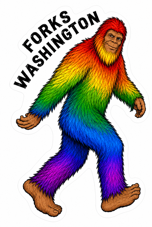 Sasquatch Bigfoot Walking Silhouette Rainbow Colors Sticker