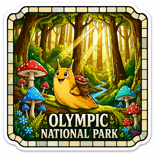 Banana Slug and Mushroom Olympic National Park Sticker