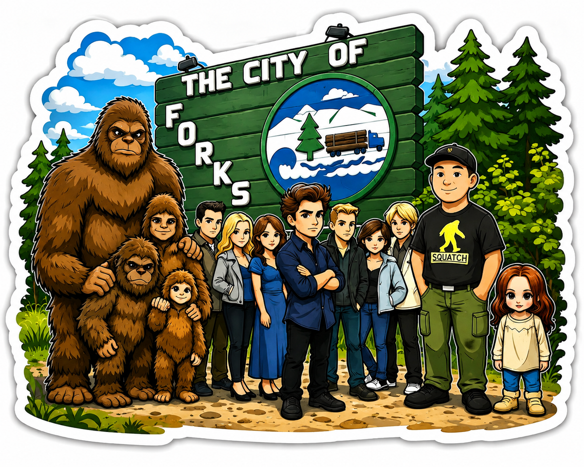 Sasquatch & Friends Forks Sign Sticker