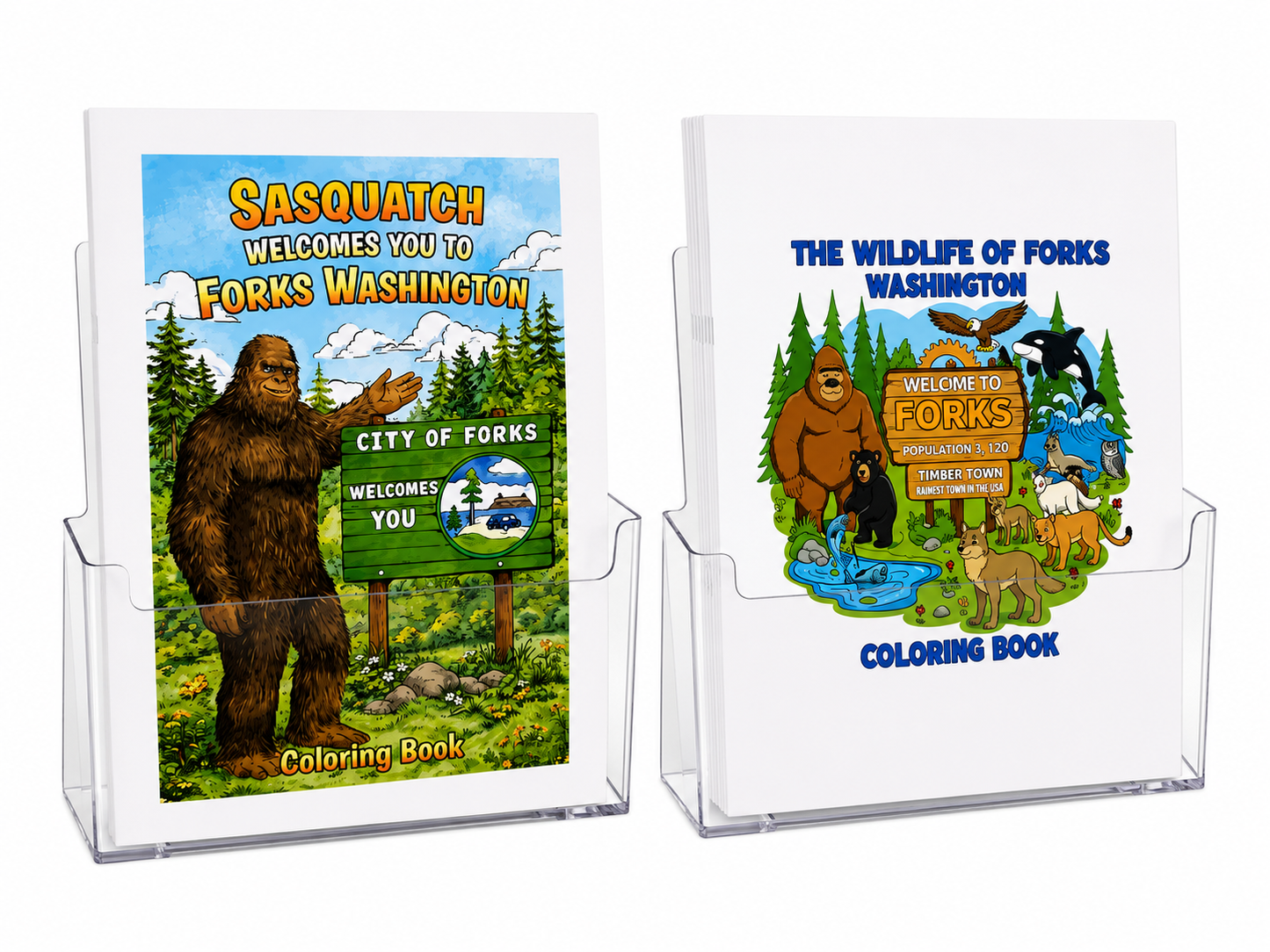 Sasquatch Welcomes You to Forks WA and/or The Wildlife of Forks WA Coloring Books