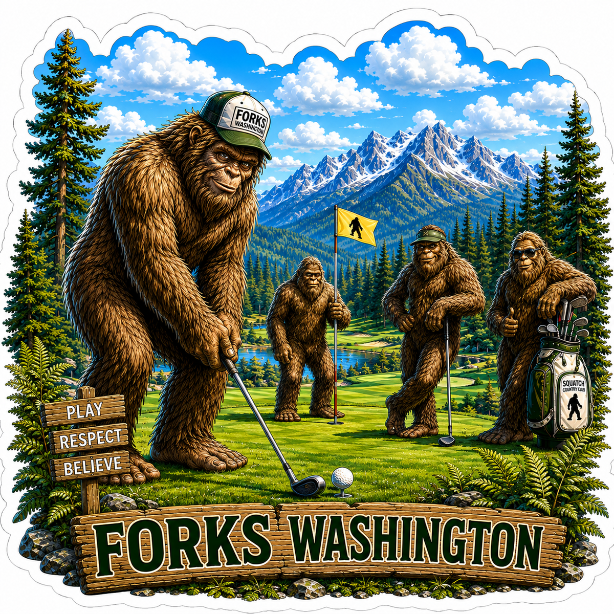 Sasquatch Golfing Sticker