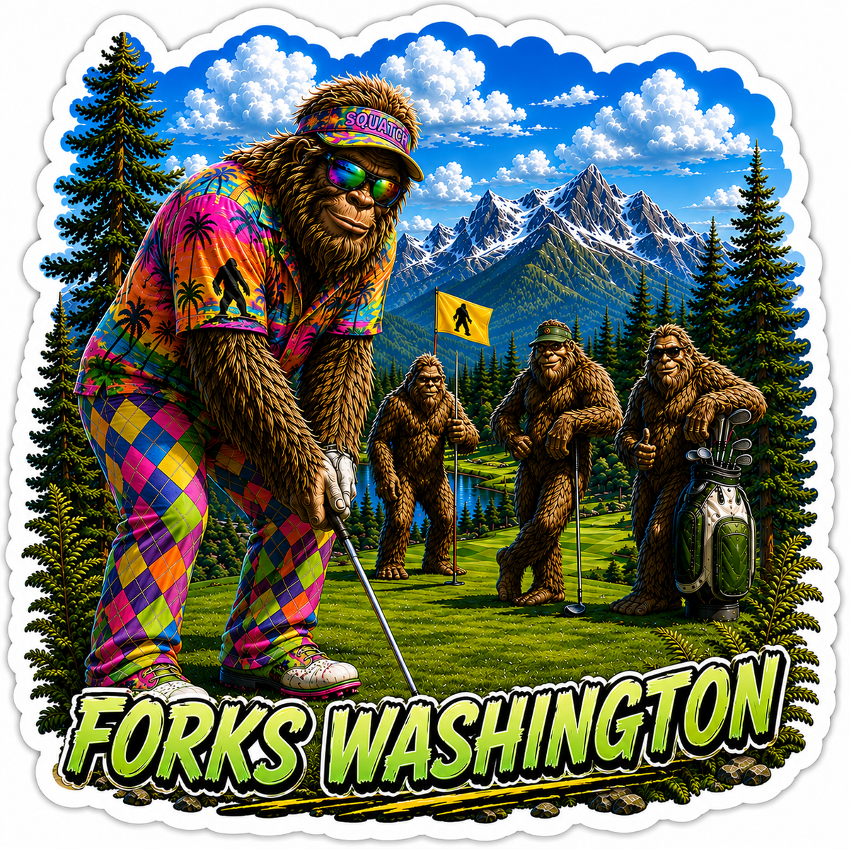 Sasquatch Golfing Sticker