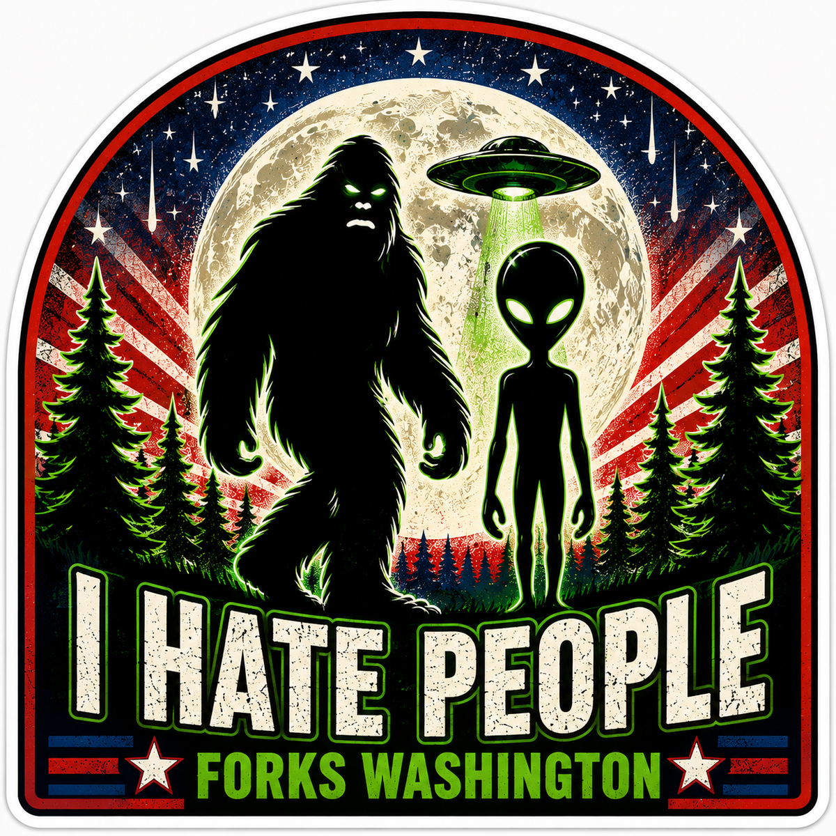 I Hate People Sasquatch and Alien Sticker
