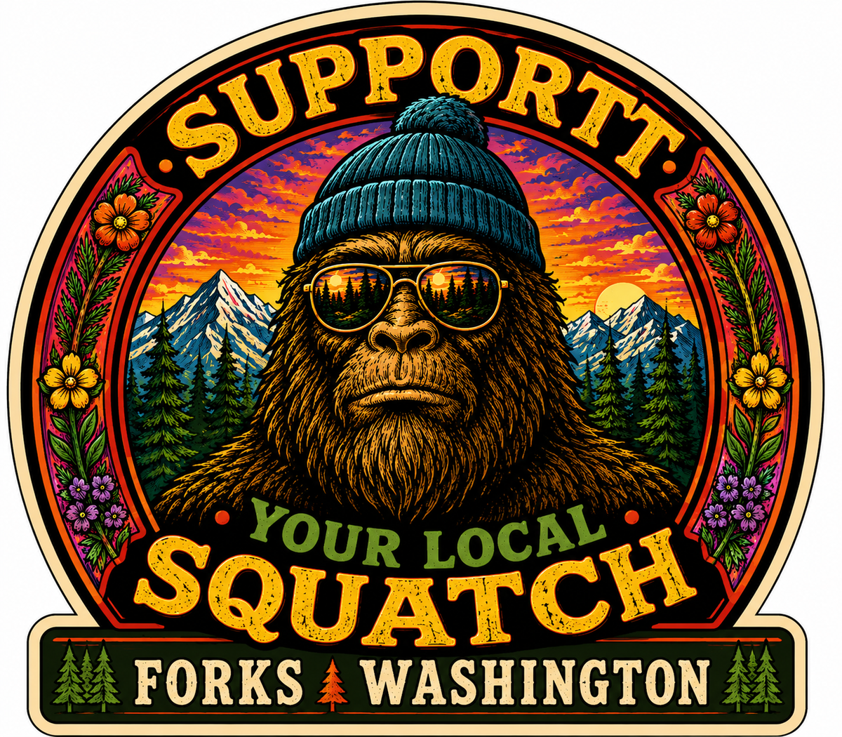 Support Your Local Sasquatch Forks WA Sticker