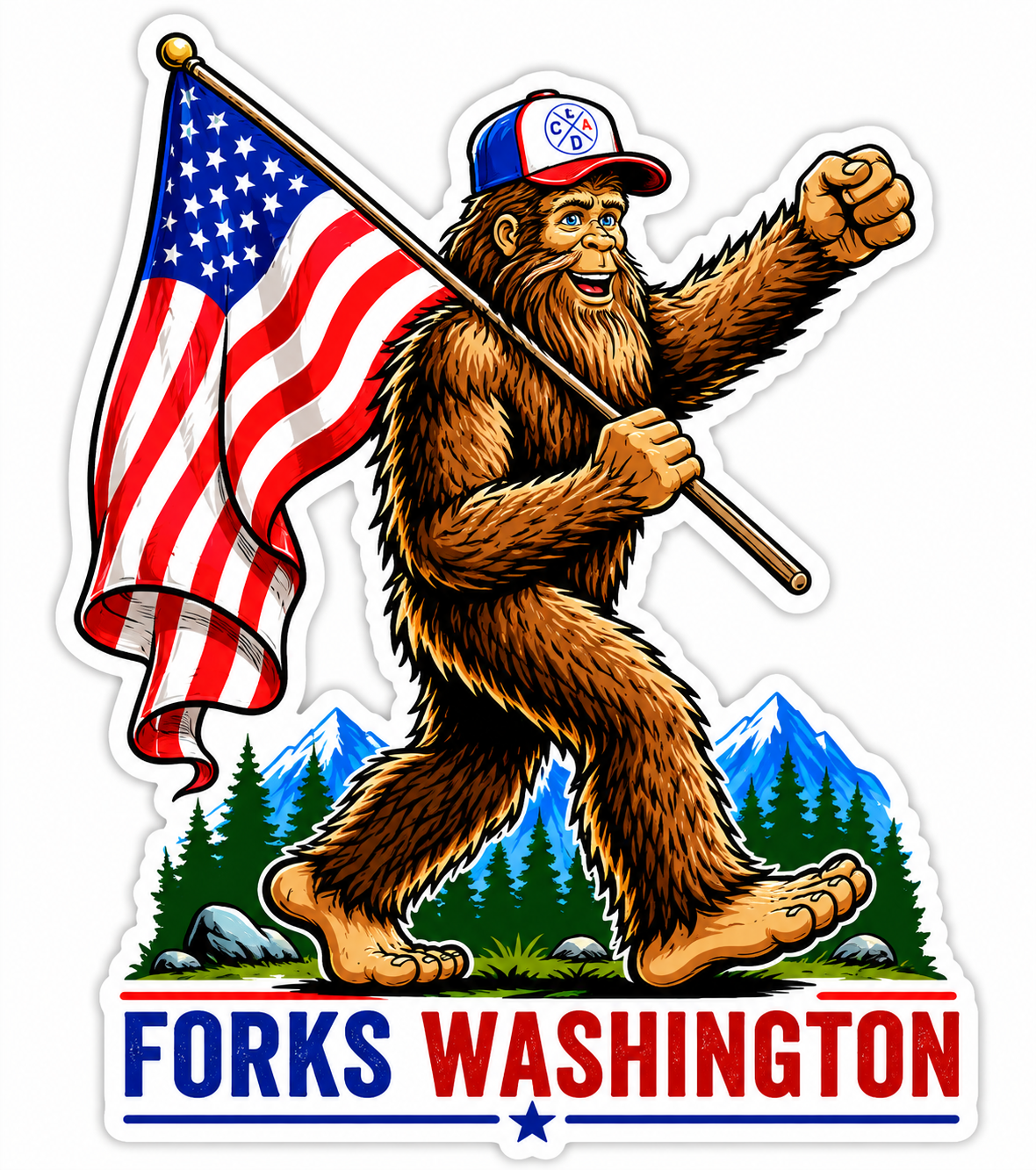 Patriotic Sasquatch Carrying a Flag Sticker