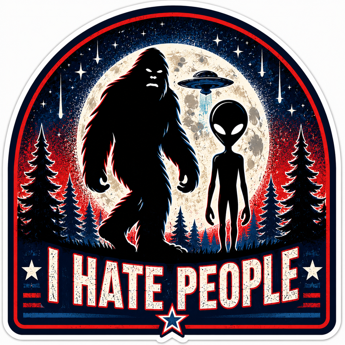 I Hate People Sasquatch and Alien Sticker