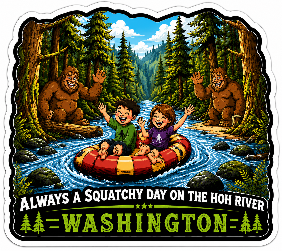 River Rafting Sasquatch HOH River WA Sticker