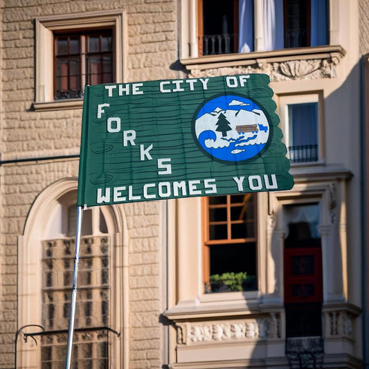 The City of Forks Welcomes You Sign Flag 3 foot x 5 foot