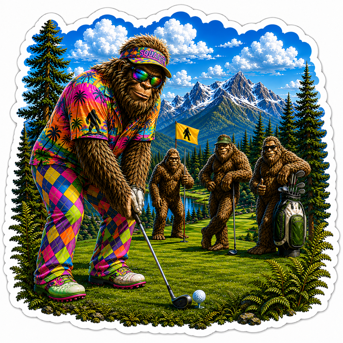Sasquatch Golfing Sticker