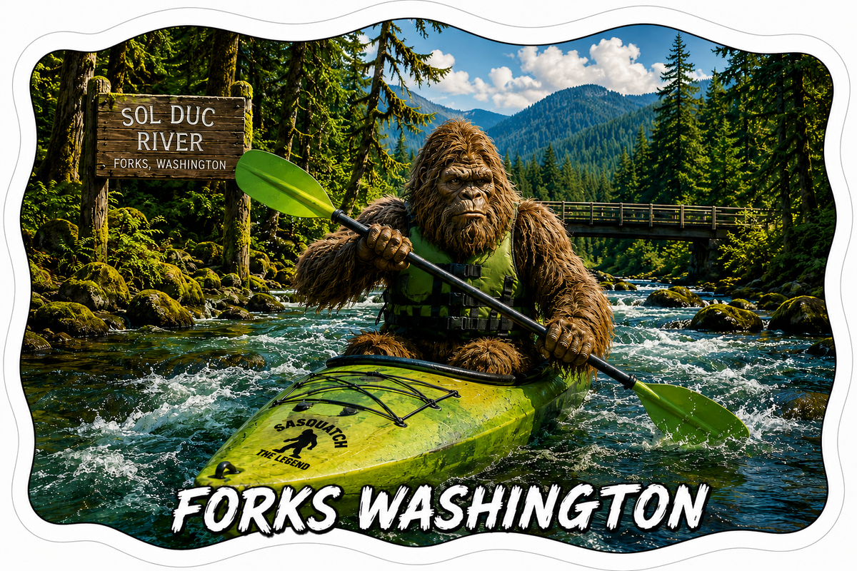 Kayaking Sasquatch Sticker