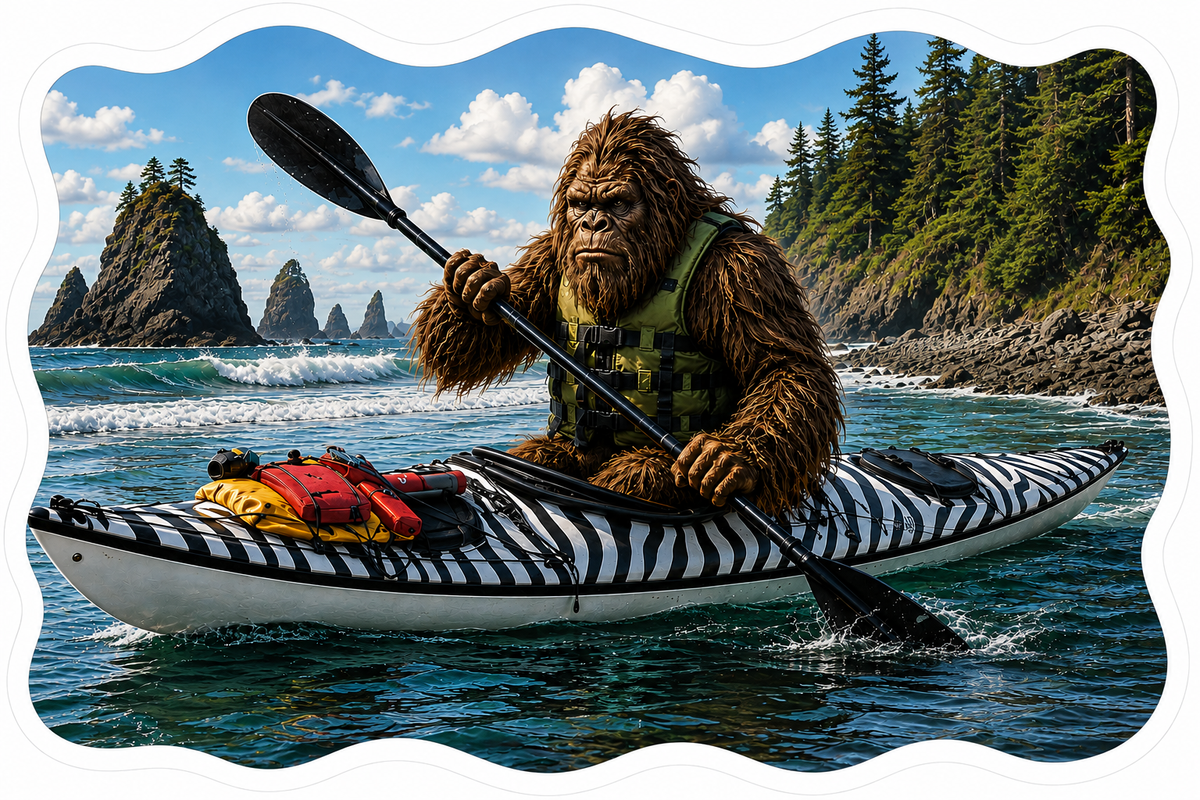 Kayaking Sasquatch Sticker
