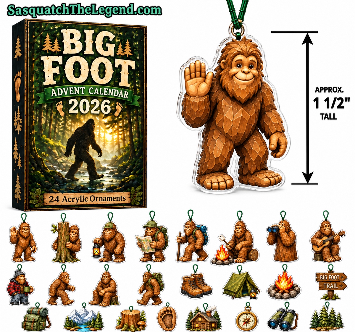 Sasquatch Countdown to Christmas – 24 Days of Bigfoot Fun- 24 Blind Bigfoot Ornaments