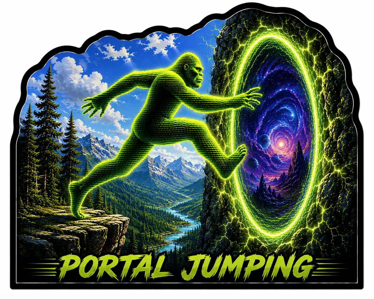 Portal Jumping Sasquatch Sticker