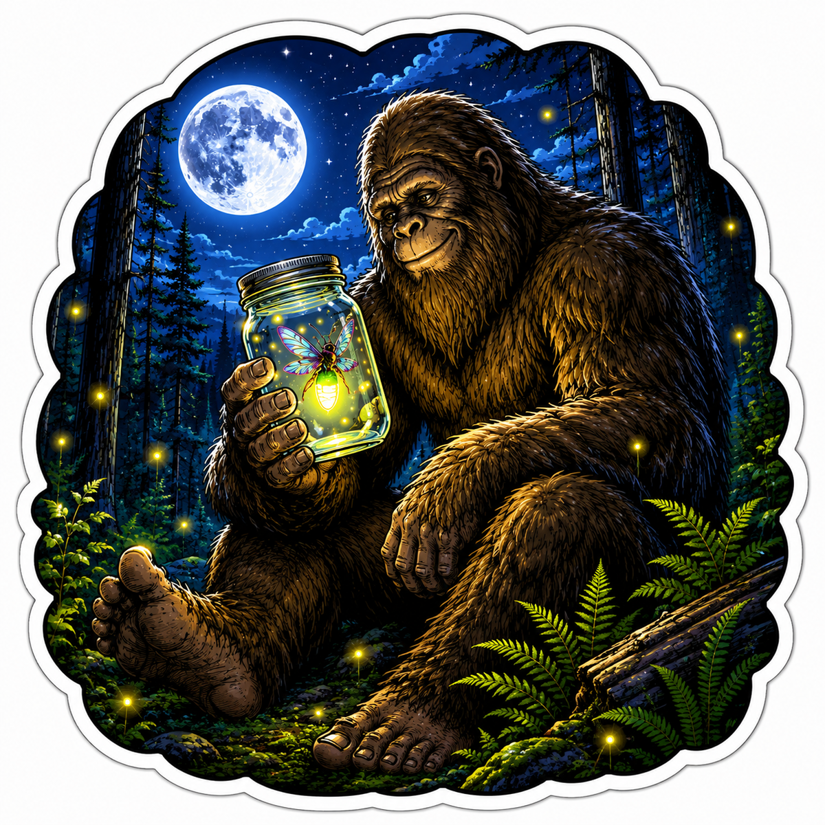 Sasquatch with Firefly Jar Sticker