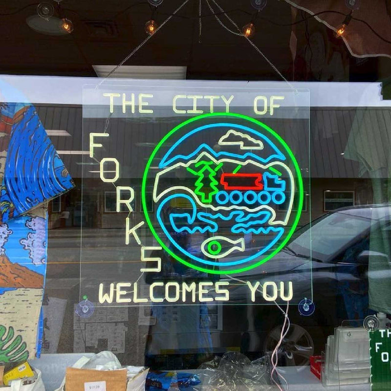 The City of Forks Welcomes You Neon Sign