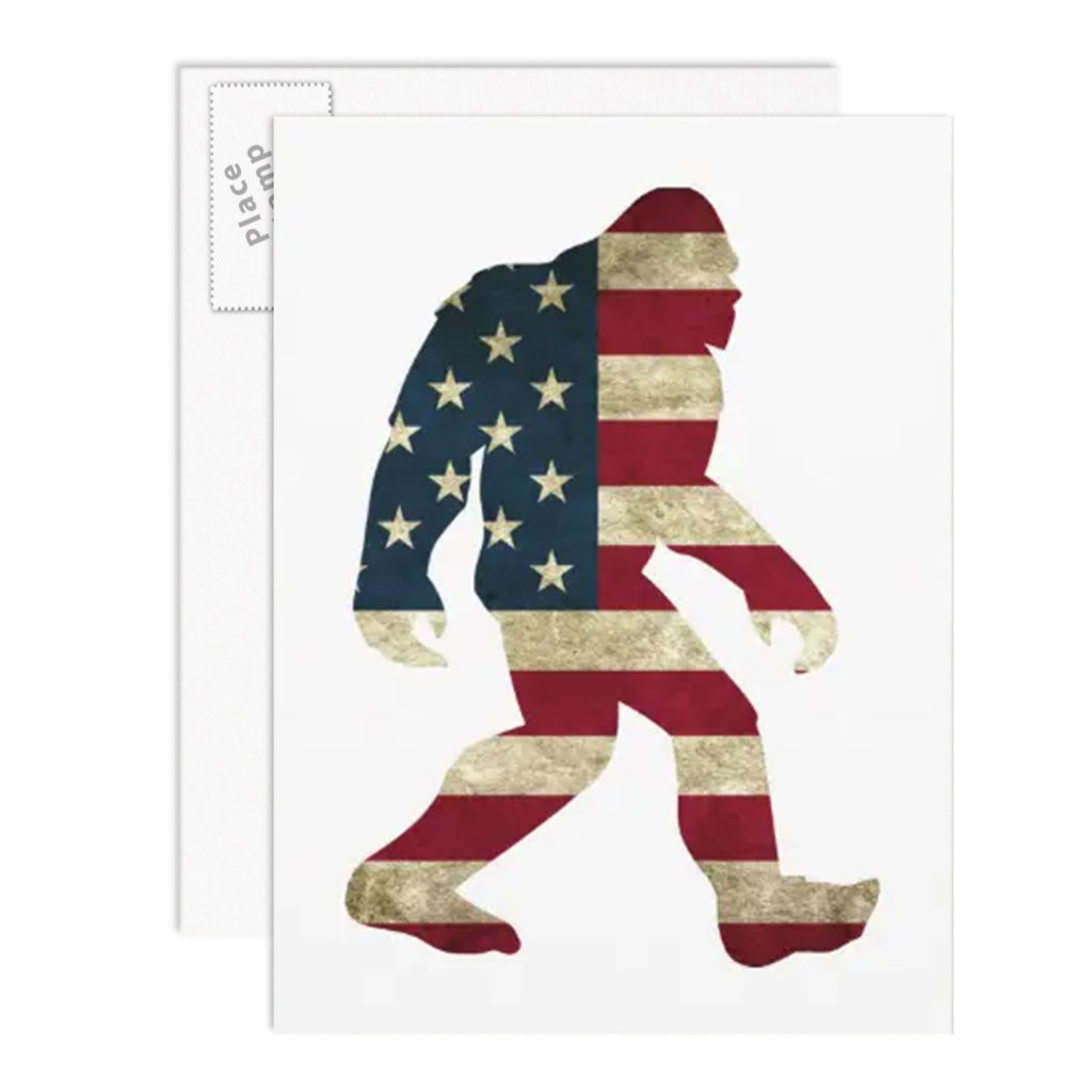 Bigfoot American Flag Postcard - Sasquatch The Legend
