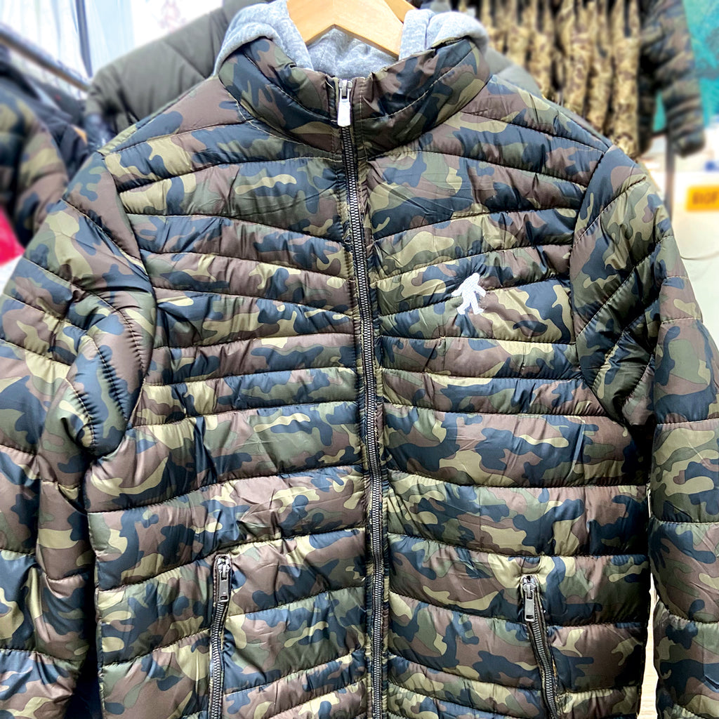 Camouflage Puffy Jacket with Sweatshirt Hoodie