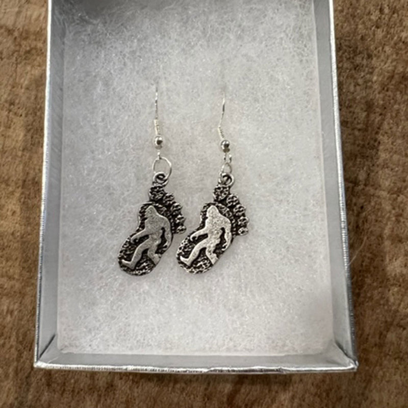 Silver Color Bigfoot Earrings with Black Patina