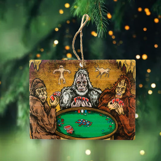 Sasquatch Poker Night Ornament by the Famous John Urban