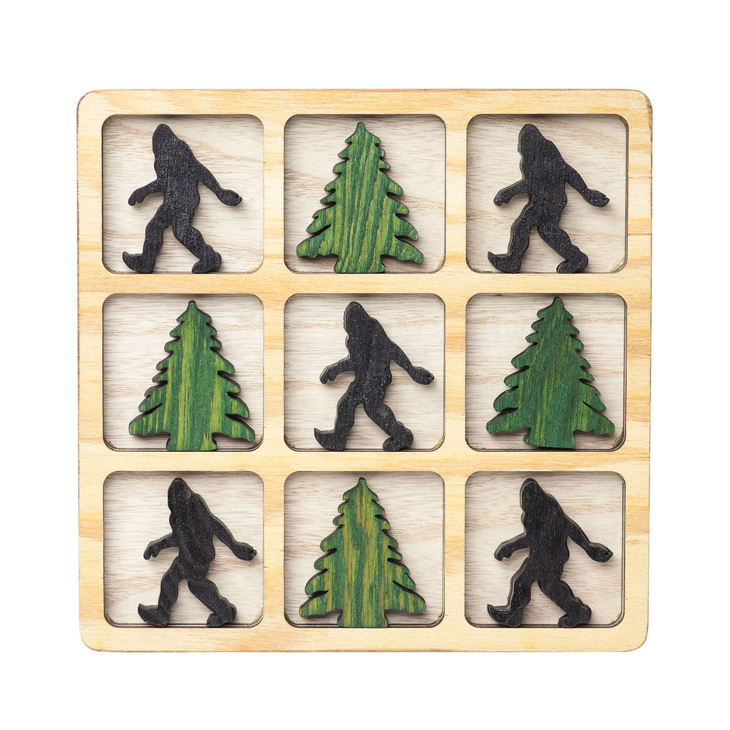 Wooden Tic Tac Toe Game with Sasquatch and Tree - Sasquatch The Legend