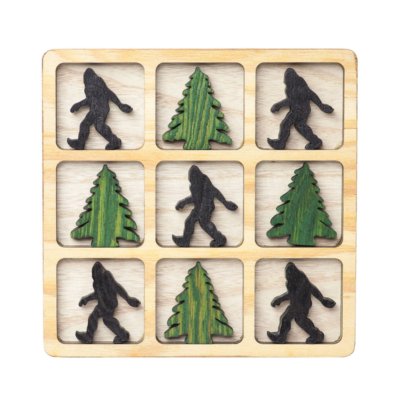 Wooden Tic Tac Toe Game with Sasquatch and Tree - Sasquatch The Legend