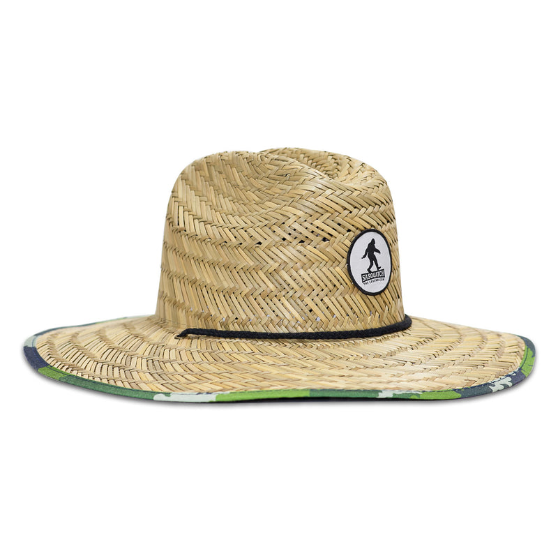 Straw Sun Hat with a Sasquatch The Legend Patch on the front