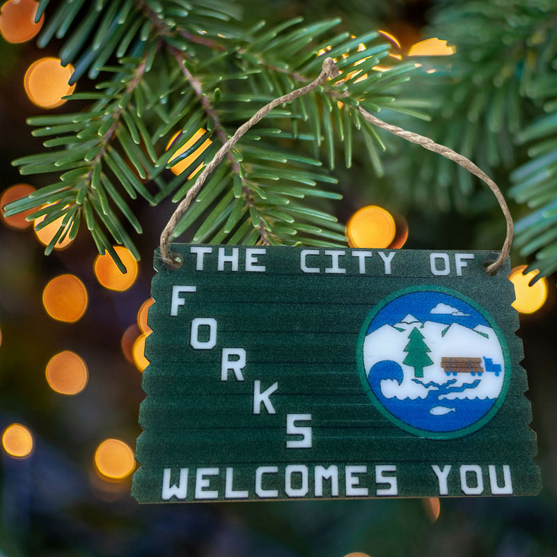 The City of Forks Welcomes You Ornament, Magnet, Lapel - Made in the USA