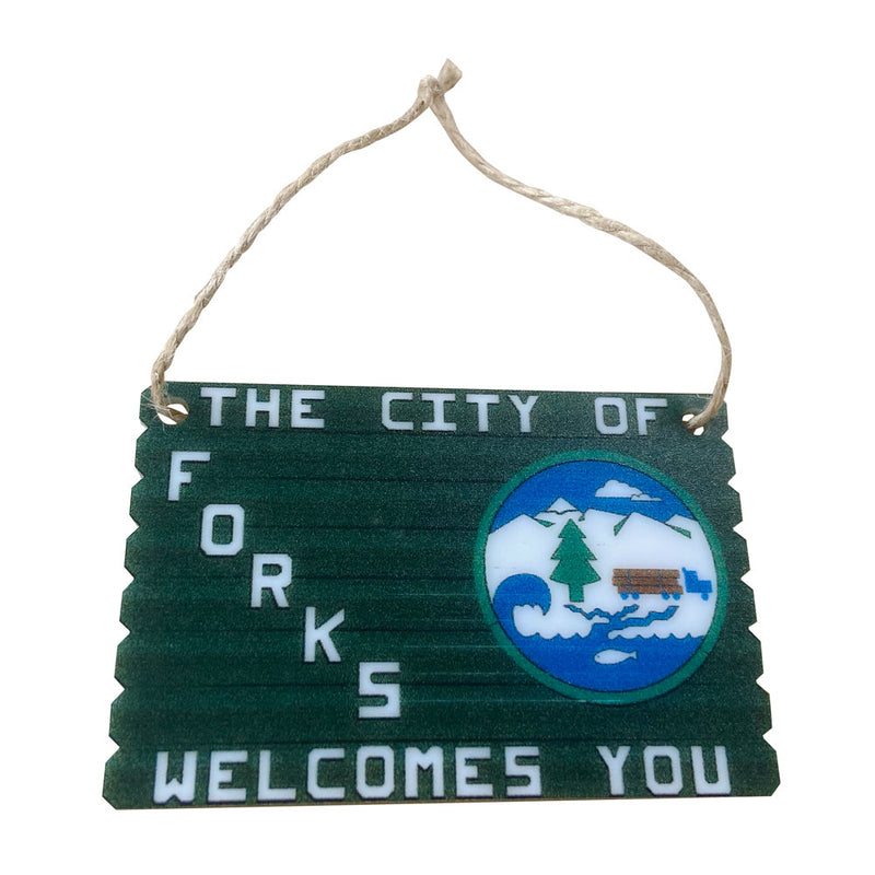 The City of Forks Welcomes You Ornament, Magnet, Lapel - Made in the USA