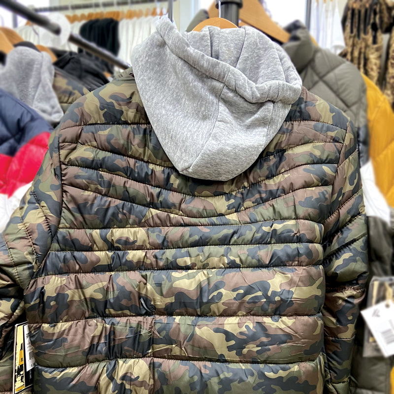 Camouflage Puffy Jacket with Sweatshirt Hoodie
