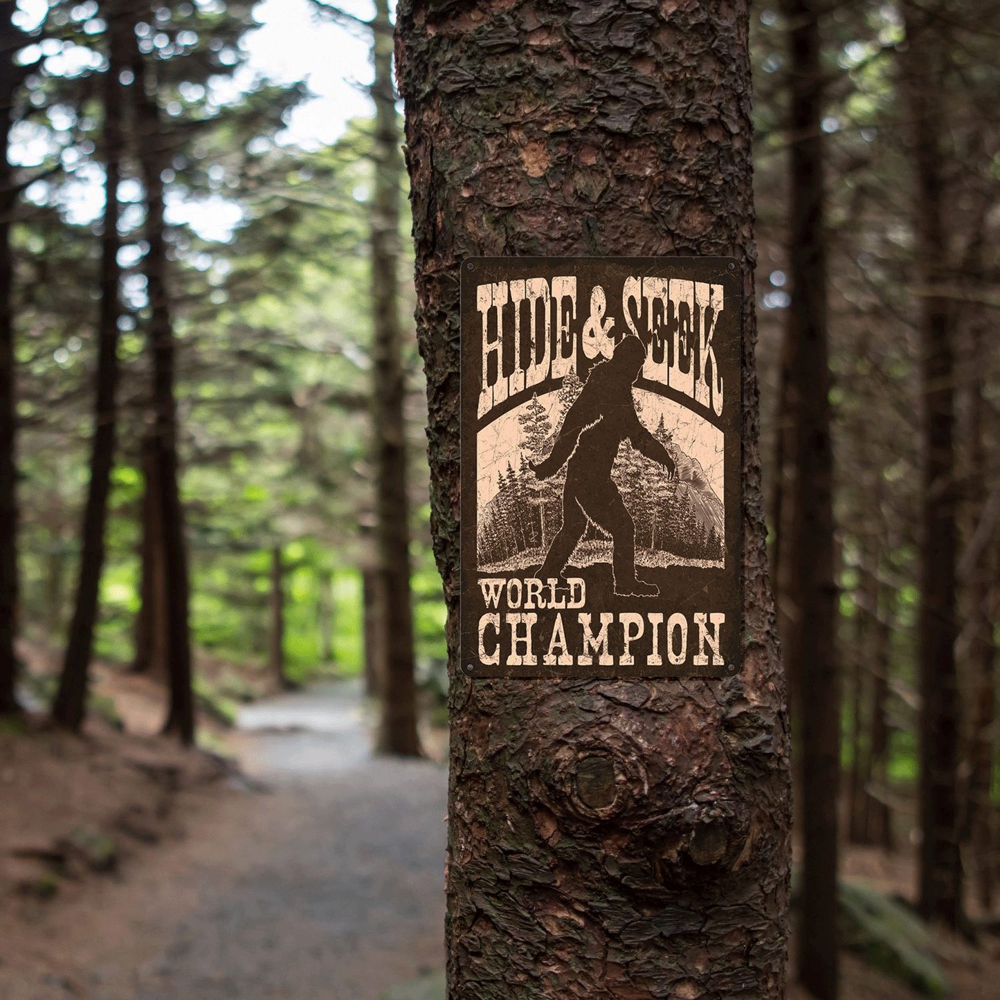 HIDE & SEEK Champion Tin Sign - Sasquatch The Legend