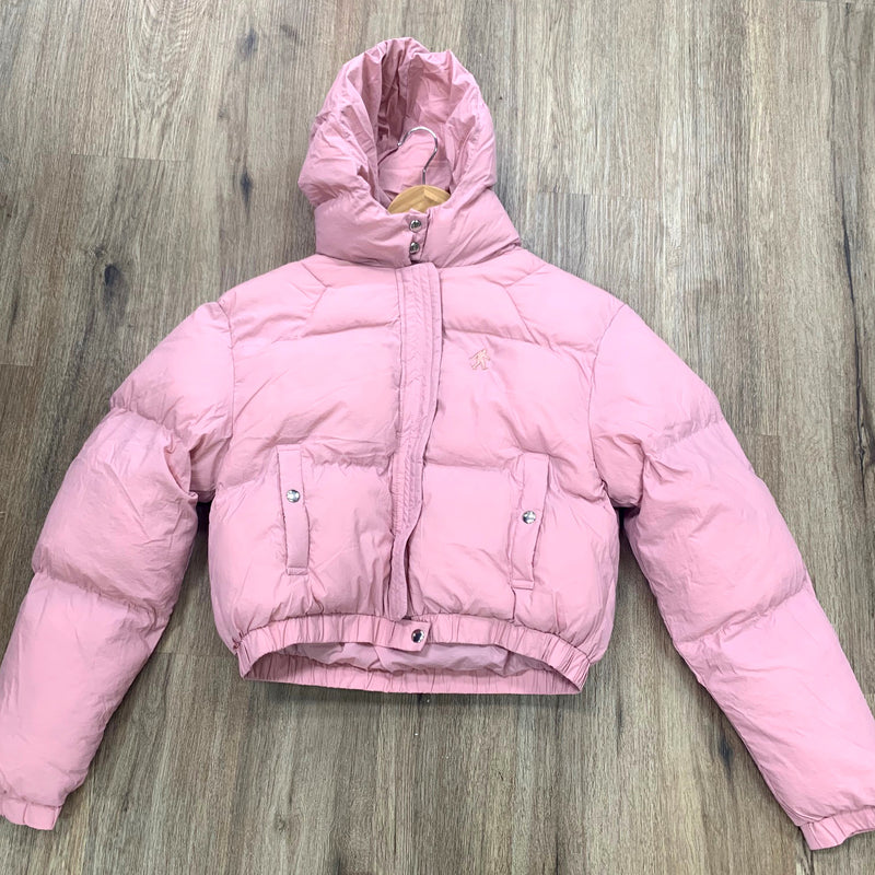 Pink Hooded Cropped Puffer Jacket